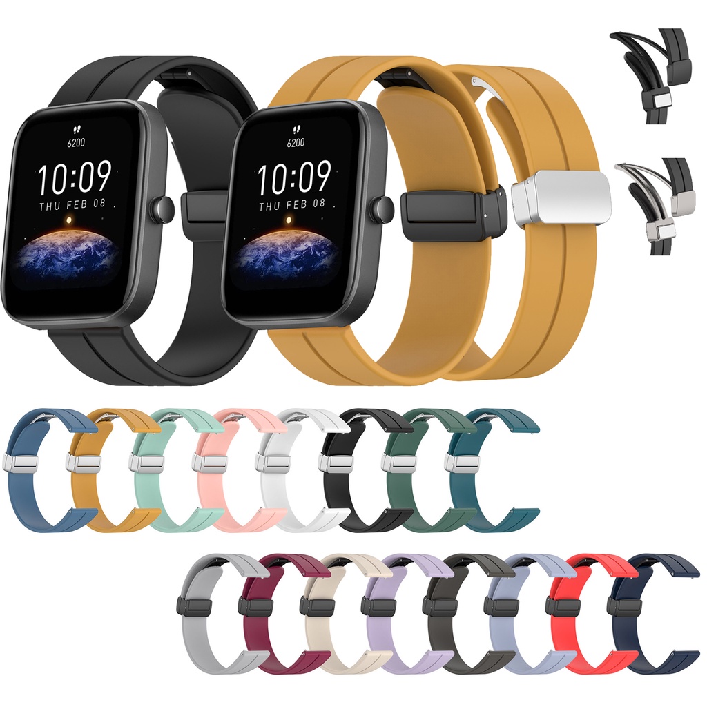 สายซิลิโคนแบบสปอร์ตสําหรับ Huami Amazfit GTS4 Active 2 2S 3 หัวเข็มขัดแม่เหล็กสําหรับ Huami Amazfit Bip Lite Bip S U pro Bip 3 pro