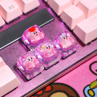 [Star Kirby] ปุ่มกดคีย์บอร์ด แบบโปร่งแสง ลายการ์ตูนอนิเมะ สองมิติ น่ารัก สีชมพู