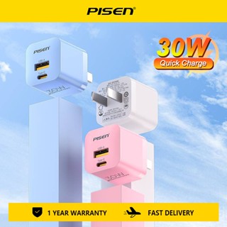 Pisen PD 30W พอร์ตคู่ GaN Mini ชาร์จเร็ว สําหรับ IP 14 13 12