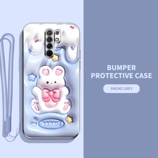 เคสโทรศัพท์มือถือ ซิลิโคนนิ่ม TPU ลายการ์ตูนกระต่าย ไดโนเสาร์ 3D พร้อมสายคล้อง สําหรับ Xiaomi Redmi Note 8 Pro Redmi 9 Prime Xiaomi POCO M2