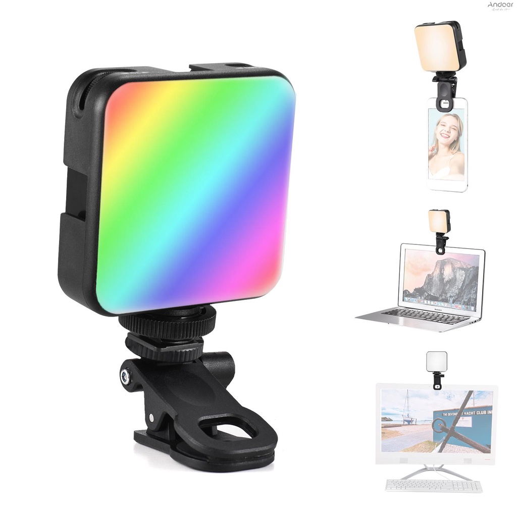 Andoer W64RGB โคมไฟ RGB 2500K-9000K หรี่แสงได้ 20 เอฟเฟค สําหรับประชุมออนไลน์ ไลฟ์สด คอมพิวเตอร์ แท็บเล็ต