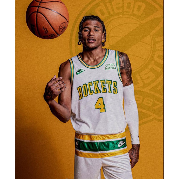 เสื้อกีฬาแขนสั้น ลายทีมจรวด Jalen Green -23 Houston Rockets สีขาว ฟรีไซซ์ 4 ชิ้น