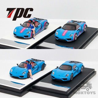 Tpc 1:64 918 Spyder Blue/Carbon fiber roof โมเดลรถยนต์ สีฟ้า