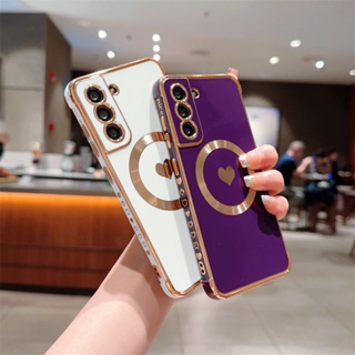 เคสโทรศัพท์มือถือ แบบแม่เหล็ก ไร้สาย ลายหัวใจ สําหรับ Samsung Galaxy S22 Ultra S21 Plus S21 S20 FE