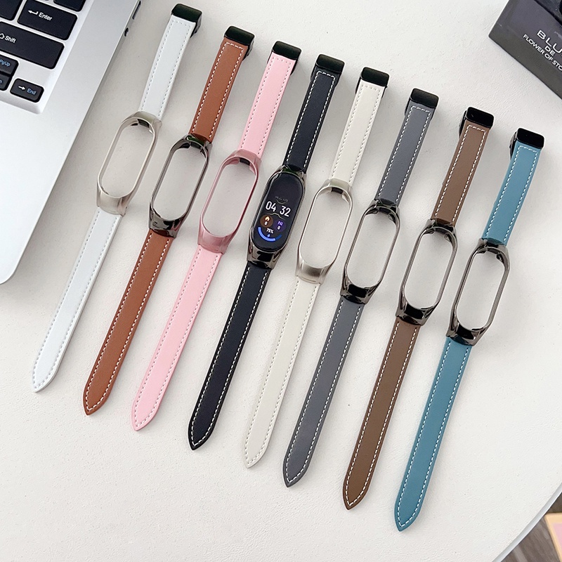 สายนาฬิกาข้อมือหนัง หัวเข็มขัดแม่เหล็ก อุปกรณ์เสริม สําหรับ Xiaomi Mi Band 7 6 Xiaomi Mi Band 3 4 5