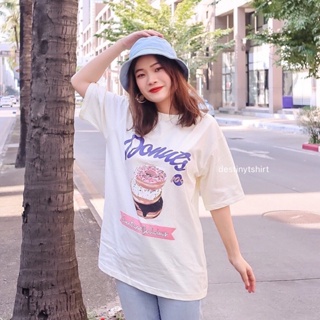 S099 เสื้อยืด oversize ผ้าคอตตอน สไตล์ minimal สกรีน Donuts 🍩