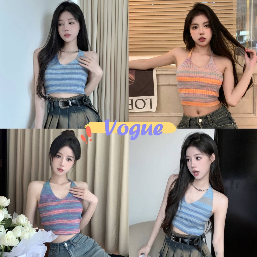 Vogue พร้อมส่ง เสื้อคล้องคอไหมพรม ดีเทลผูกด้านหลังเก๋มากไล่สีสุดๆ (45661) -C