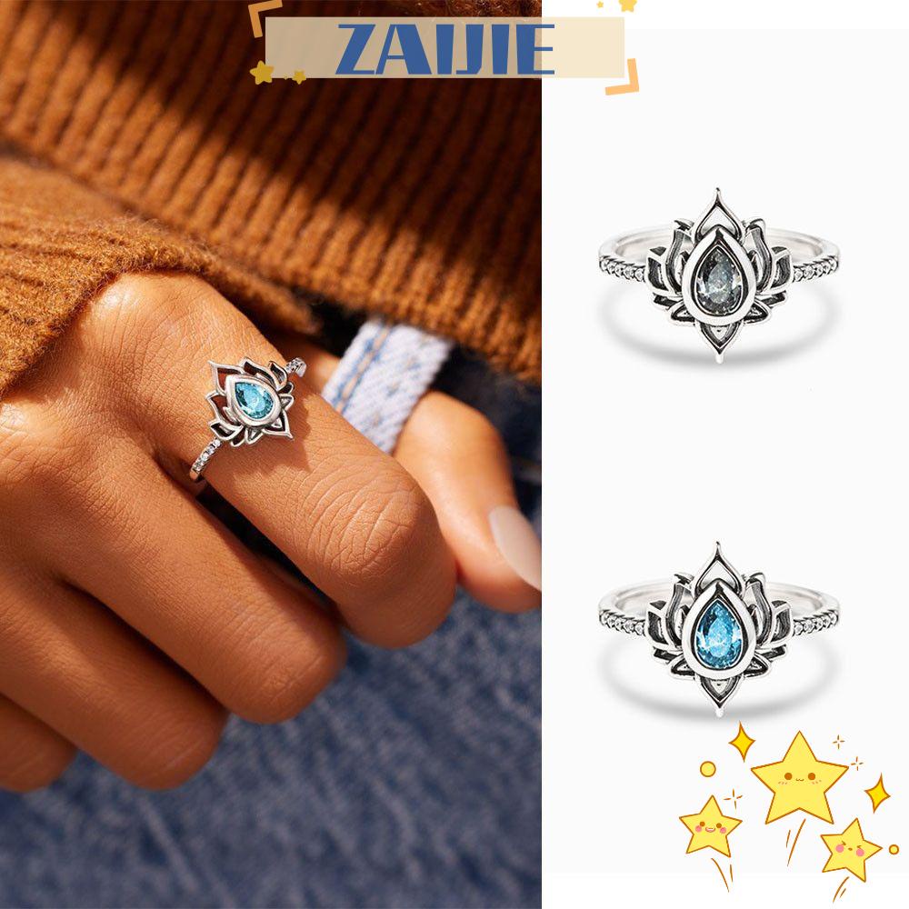 ZAIJIE Boho Vintage Lotus Flower Rings Jewelry Gift Wedding Ring Sapphire Rings Women Engagement Anniversary Female Zircon Crystal/Multicolor