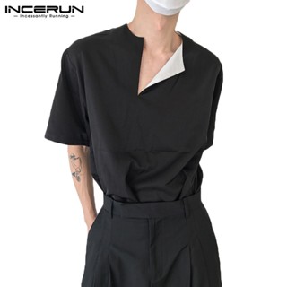 Incerun เสื้อยืด แขนสั้น สีดํา และสีขาว