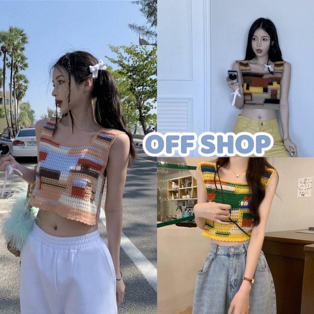 OFF SHOP พร้อมส่ง (OFF-3555) เสื้อกล้ามถักไหมพรม ลายสีเหลี่ยมเท่มาก  -WY
