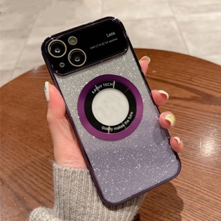 เคสโทรศัพท์มือถือ PC ใส แต่งกลิตเตอร์ ไล่โทนสี หรูหรา สําหรับ iPhone 14 13 12 11 Pro Max 14 Plus