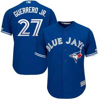 เสื้อกีฬาเบสบอลแขนสั้น ลายทีม Toronto Blue Jays 27 Vladimir Guerrero Jr ชุดเยือน สําหรับผู้ชาย มีสีฟ้า สีขาว สีแดง สีเทา