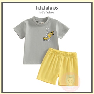 Laa6- เสื้อคอกลม แขนสั้น และกางเกงขาสั้น สีพื้น สําหรับเด็กผู้ชาย 2 ชิ้น