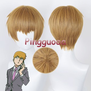 Manmei Anime Mob Psycho 100 Season 3 Reigen Arataka Cosplay Wig 28cm Dark Golden Short Hair Heat Resistant Synthetic Wigs