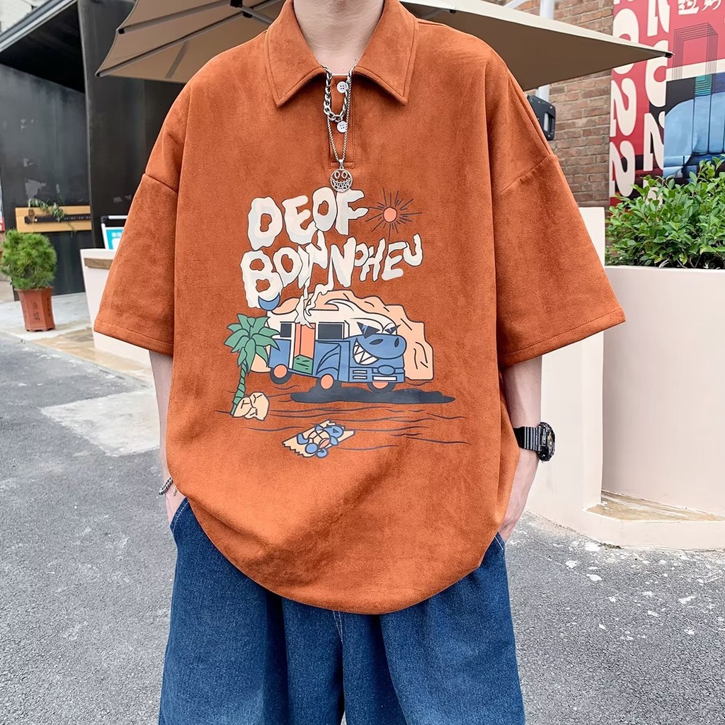 เสื้อโปโล แขนห้าส่วน พิมพ์ลาย เข้ากับทุกการแต่งกาย แบบเรียบง่าย แฟชั่นฤดูร้อน สําหรับผู้ชาย