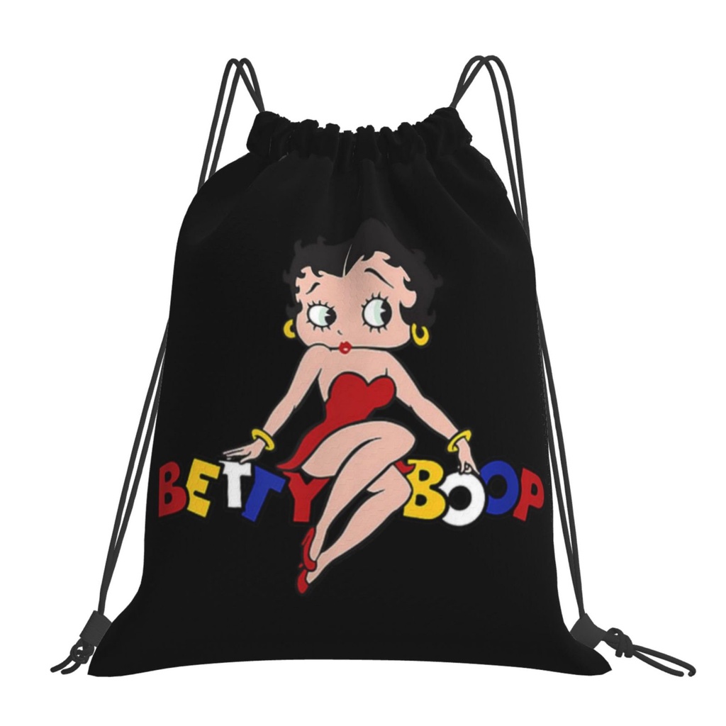Betty Boop กระเป๋าสะพายไหล่ ผ้าแคนวาส มีเชือกรูด แฟชั่น สําหรับออกกําลังกาย