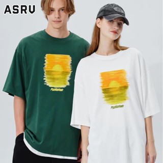 ASRV เสื้อยืดผู้ชายแฟชั่นคู่รักสไตล์คอกลมแขนสั้นพิมพ์ลายปักอินเทรนด์แบรนด์ยอดนิยมทรงหลวมๆ