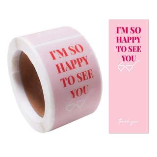 พร้อมส่ง! จากไทยสติ๊กเกอร์ Thank You สีชมพู ,สติ๊กเกอร์ขอบคุณ ขนาด 3x9cm. จำนวน 100 ดวง