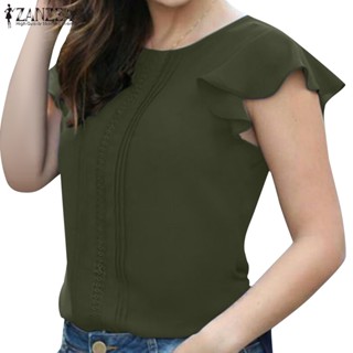 Zanzea เสื้อเบลาส์ลําลอง คอกลม แขนกุด ลายทาง สีพื้น สไตล์วินเทจ สําหรับผู้หญิง