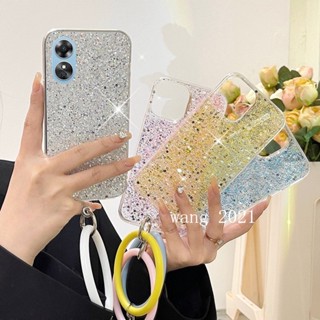 พร้อมส่ง ใหม่ เคสโทรศัพท์มือถือนิ่ม ปิดด้านหลัง ลายกากเพชร ดาว ท้องฟ้ากลางคืน พร้อมสายรัดมือ ทรงกลม สําหรับ OPPO A98 A78 Reno8 T 8T 4G 5G 2023