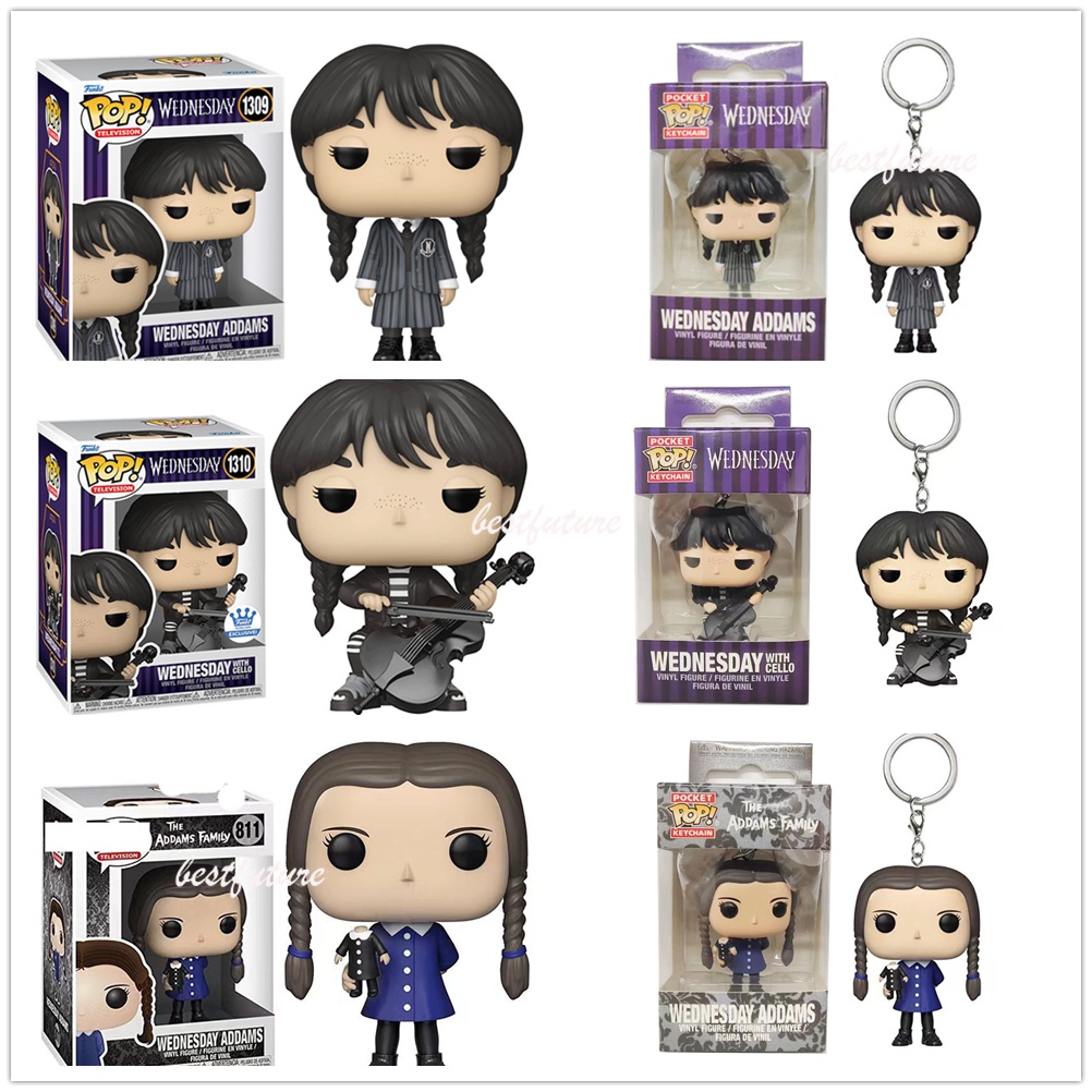 FUNKO POP The Addams Family ตุ๊กตาไวนิล Wednesday Addams Series พวงกุญแจรูปการกระทํา