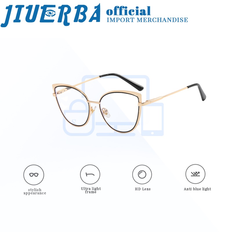 JIUERBA แว่นตาสายตาสั้น เลนส์แคทอาย เมทัลลิก ป้องกันแสงสีฟ้า สไตล์เรโทร ยุโรป และอเมริกา คลาสสิก สําหรับผู้ชาย และผู้หญิง