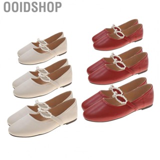 Ooidshop Pearl Flat Shoes  Ankle Strap Elegant Round Toe Flat Leather Shoes Soft Sweat Absorption  for Daily