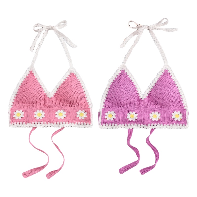 Super Womens Ribbed Flower Tops Straps Halter Y2k Top Short Camisole Tanks Tops