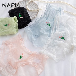 🌷Maria🌷กางเกงชั้นในผู้หญิงเซ็กซี่ ดอกทิวลิป เย็บปักถักร้อย เส้นด้ายตาข่าย ผ้าฝ้าย ลูกไม้ ระบายอากาศได้สะดวกสบาย ผ้านิ่ม
