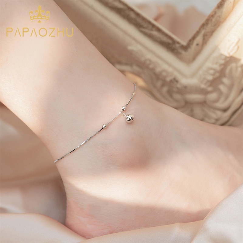 Papaozhu สร้อยข้อเท้าเงิน S925 ประดับลูกปัด กระดิ่ง ขนาดเล็ก เรียบง่าย ทันสมัย ฤดูร้อน เครื่องประดับ สําหรับผู้หญิง ทุกๆวัน