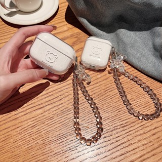 เคสใส ลายหมีน่ารัก พร้อมสายโซ่คล้อง สําหรับ Airpods Pro 2 Airpods Pro Airpods 3 Airpods 2 Airpods 1