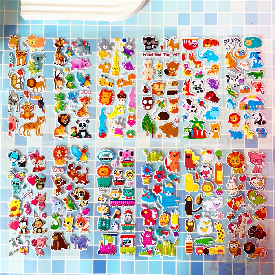 ❀ Zoo Animals Series 01 DIY Rewards Sticker ❀ 12Sheets/set Cartoon 3D Puffy Bubble Stickers Waterpoof Toys PVC Stickers