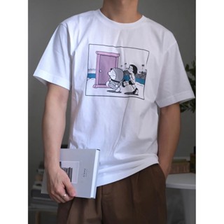 【พร้อมส่ง】U--T เสื้อยืดแขนสั้น พิมพ์ลายการ์ตูนโดราเอมอน แมวอ้วน สีฟ้า สําหรับคู่รัก