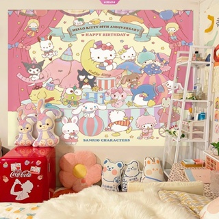 SANRIO สติกเกอร์วอลล์เปเปอร์ ลายการ์ตูน Hello Kitty Kuromi My Melody Cinnamonroll น่ารัก สําหรับตกแต่งผนังห้องนอนเด็ก