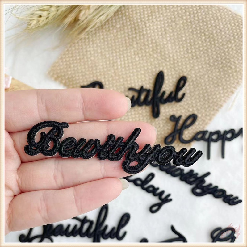 ❉ แผ่นแพทช์สติกเกอร์ มีกาวในตัว ลายคําภาษาอังกฤษ สีดํา ❉ แผ่นแพทช์ ปักลาย Be with You Happy Beautiful Good Day DIY สําหรับตกแต่งเสื้อผ้า กระเป๋า 1 ชิ้น - รูปที่ 2