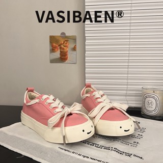 VASIBAEN ฤดูใบไม้ผลิใหม่รองเท้าผ้าใบหน้ายิ้มออกแบบเฉพาะหญิงเวอร์ชั่นเกาหลีของนักเรียนทั้งหมดตรงกับรองเท้าผ้าใบในรองเท้าลำลองขนาดเล็กสด