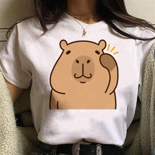 Capybara เสื้อยืด พิมพ์ลายการ์ตูนอนิเมะ สไตล์ญี่ปุ่น แฟชั่นฤดูร้อน สําหรับผู้หญิง