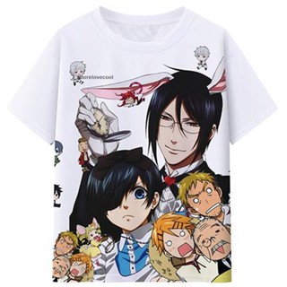 Adth เสื้อยืดคอกลม แขนสั้น ลาย Black Butler 3D สีดํา Martijn