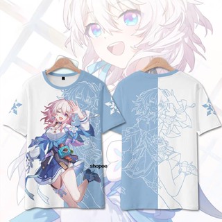 Honkai: เสื้อยืดแขนสั้น พิมพ์ลาย Star Rail Game Jier Stop Cloud Silver Wolf แบบแห้งเร็ว สําหรับผู้ชาย และผู้หญิง