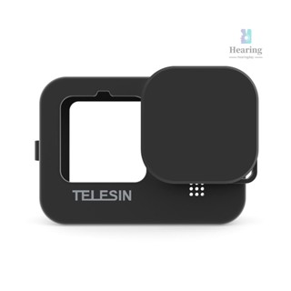 Telesin เคสซิลิโคนนิ่ม ป้องกันกล้อง พร้อมฝาปิดเลนส์ อุปกรณ์เสริม แบบเปลี่ยน สําหรับกล้องแอคชั่น 9 10 Black Camera Came-6.19