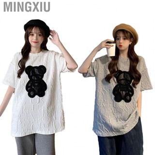 Mingxiu Women Loose T Shirt  Soft Fabric Round Neck Casual Bear Pattern Lady Short Sleeve Embossed Letters for Summer Students