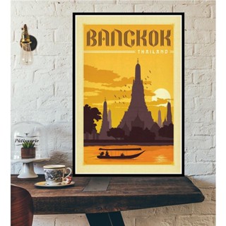 Bangkok Tel Aviv โปสเตอร์ผ้าใบ พิมพ์ลายทิวทัศน์เมืองโลก สไตล์วินเทจ สําหรับตกแต่งผนังบ้าน