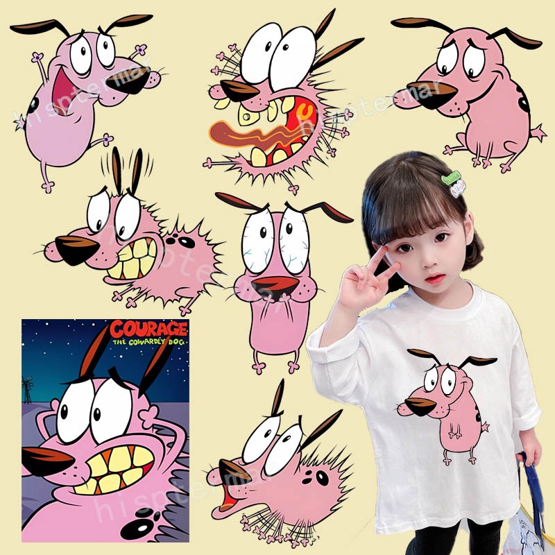 แผ่นสติกเกอร์ ลายการ์ตูนสุนัขขี้ขลาด DIY สําหรับตกแต่งเสื้อยืดเด็ก