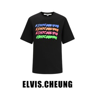 Elvis.cheung เสื้อยืดแขนสั้น พิมพ์ลายโลโก้ ELVIS Superstar ทรงหลวม แฟชั่นฤดูใบไม้ผลิ ฤดูร้อน