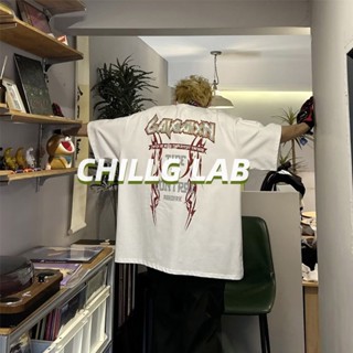 CHILLG LAB เสื้อยืดคอกลมสไตล์คนเมืองใหม่ในวัยรุ่นแขนห้าส่วนยอดนิยมเทรนด์แฟชั่นฤดูร้อนชาย