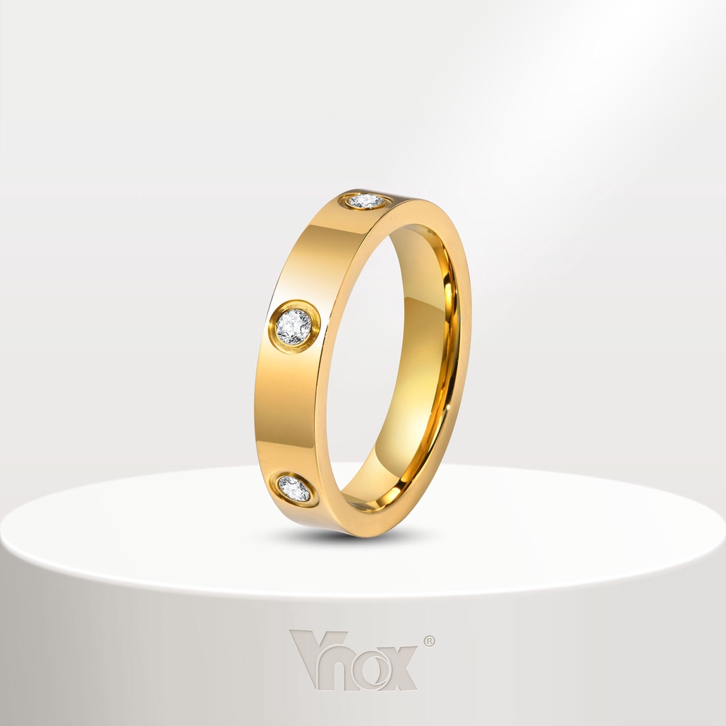 Vnox แหวนสเตนเลส 18K ประดับเพทาย ลายดอกไม้ ปรับได้ เครื่องประดับ สําหรับผู้หญิง