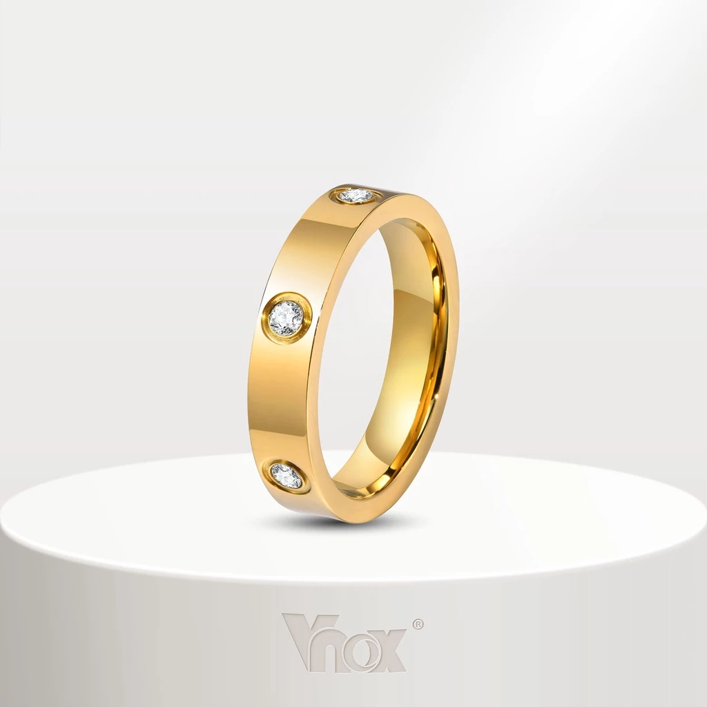 Vnox แหวนสเตนเลส ประดับเพทาย 4 มม. ของขวัญวันเกิด สําหรับผู้หญิง