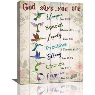 ภาพจิตรกรรมบนผ้าใบ ลาย Christian Hummingbird Farmhouse God Says You Are Bible Verses สไตล์โมเดิร์น สําหรับตกแต่งผนังบ้าน