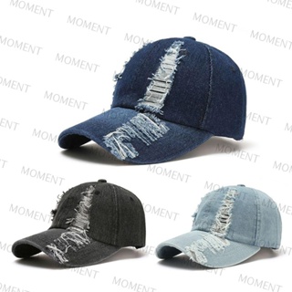 MOMENT หมวกเบสบอล ผ้ายีน ลาย WASHED DENIM สไตล์วินเทจ สําหรับผู้ชาย ผู้หญิง