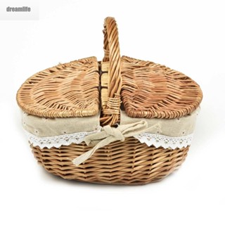 【DREAMLIFE】Picnic Basket British Rural Style Double Lidded Design Home Organization